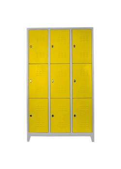 Metal  Ofis 9 lu Standart Soyunma Dolabı Gri-Sarı