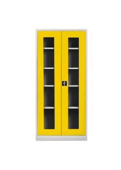Metal  Ofis Camlı 198 lik Dosya Dolabı Gri-Sarı